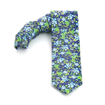 Picture of Blue/Light Blue/Green Flowers Silk Tie - 7 cm. wide 
