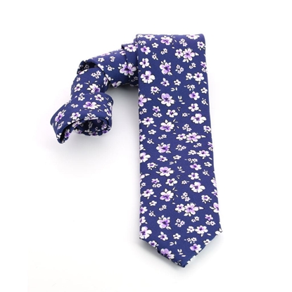 Picture of Blue/White/Violet Flowers Silk Tie - 7 cm. wide 