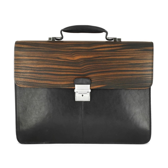 Picture of Ebony Wood & Black Leather Briefcase - One Compartment