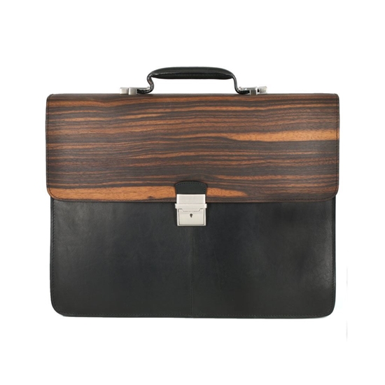 Picture of Ebony Wood & Black Leather Briefcase - Three Compartments