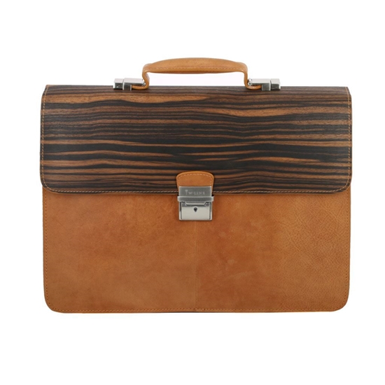 Picture of Ebony Wood & Honey Leather Briefcase - One Compartment