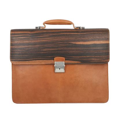Picture of Ebony Wood & Honey Leather Briefcase - Three Compartments