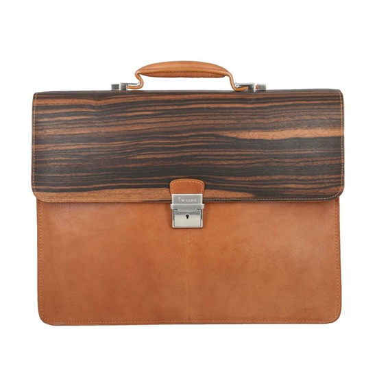 Picture of Ebony Wood & Honey Leather Briefcase - Three Compartments