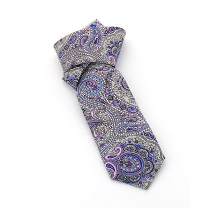 Picture of Pearl Grey Paisley Silk Tie - 7 cm. wide 