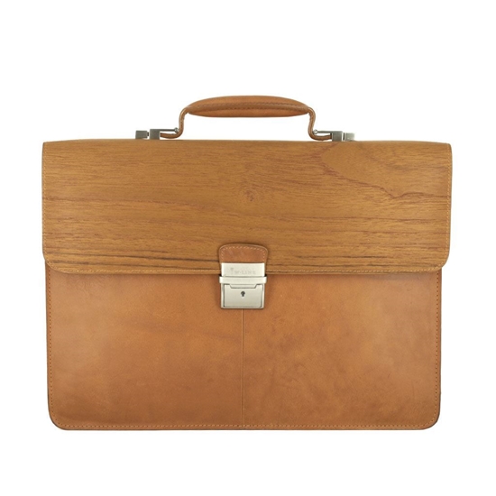 Picture of Teak Wood & Honey Leather Briefcase - One Compartment