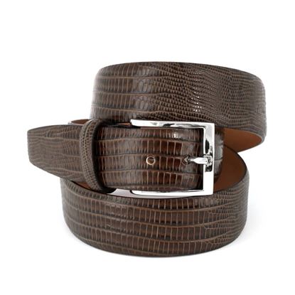 Picture of Brown Lizard Print Calf Leather Belt - 3,5 cm. wide
