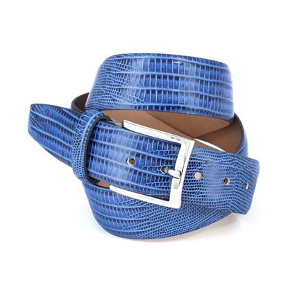 Picture of Blue Lizard Print Calf Leather Belt - 3,5 cm. wide