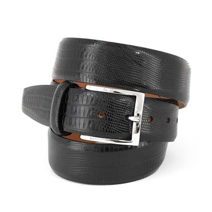 Picture of Black Lizard Print Calf Leather Belt - 3,5 cm. wide