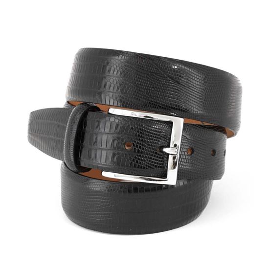 Picture of Black Lizard Print Calf Leather Belt - 3,5 cm. wide