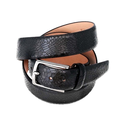 Picture of Black Snake Print Calf Leather Belt - 3,5 cm. wide