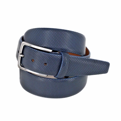 Picture of Blue Alveolar Printed Calf Leather Belt - 3,5 cm. wide