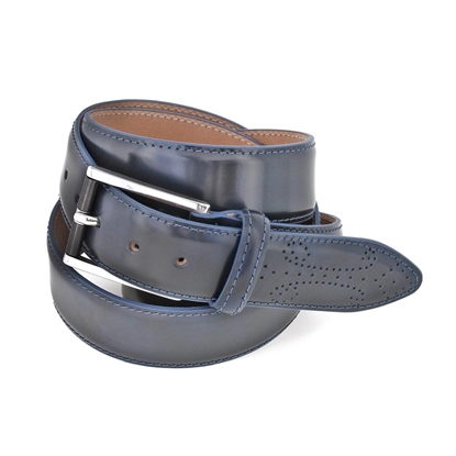 Picture of Blue Fretworked Tip Brushed Calf Leather Belt - 3,5 cm. wide