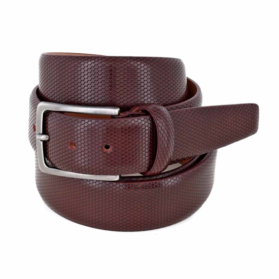 Picture of Burgundy Alveolar Printed Calf Leather Belt - 3,5 cm. wide