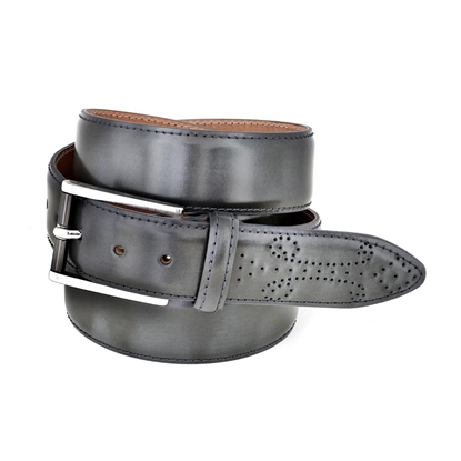 Picture of Grey Fretworked Tip Brushed Calf Leather Belt - 3,5 cm. wide