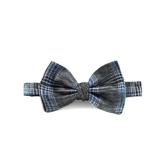 Picture of Grey Checked Patterned Silk Bow Tie