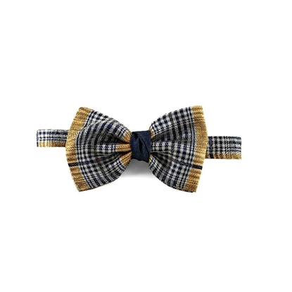 Picture of Yellow Checked Patterned Silk Bow Tie