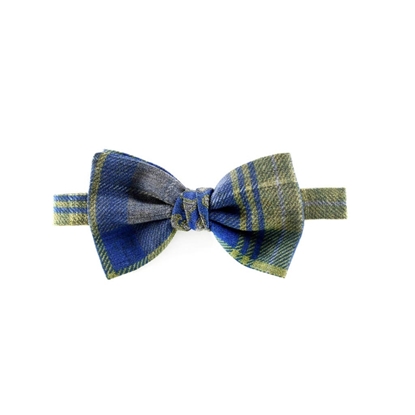 Picture of Blue & Green Checked Wool Bow Tie